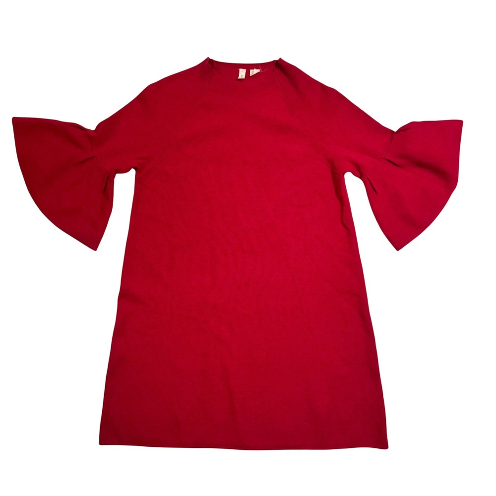 Anthropologie Moth Red Knit Mini Dress Size Large Bell Sleeve Sweater Dress